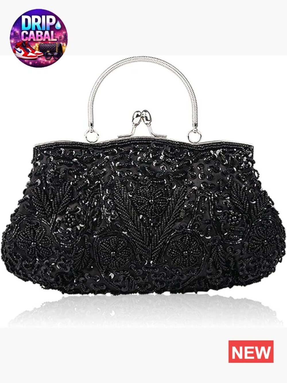Beaded Sequin Design Flower Evening Purse Large Clutch Bag
